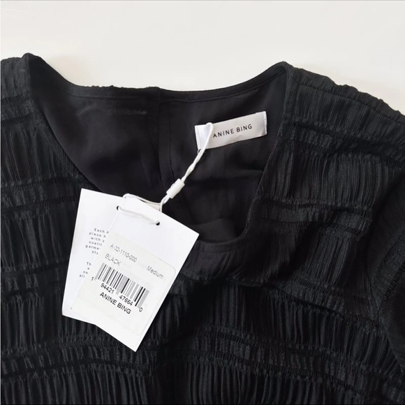 NWT Anine Bing Viola Lattice-Trimmed Plissé Stretch-knit Dress In Black - Medium - Picture 11 of 16